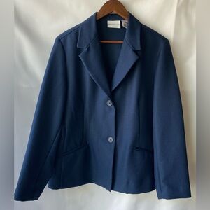 ALFRED DUNNER Women’s Navy Blue Blazer Jacket Unlined 2 Buttons Size 16 with Sho